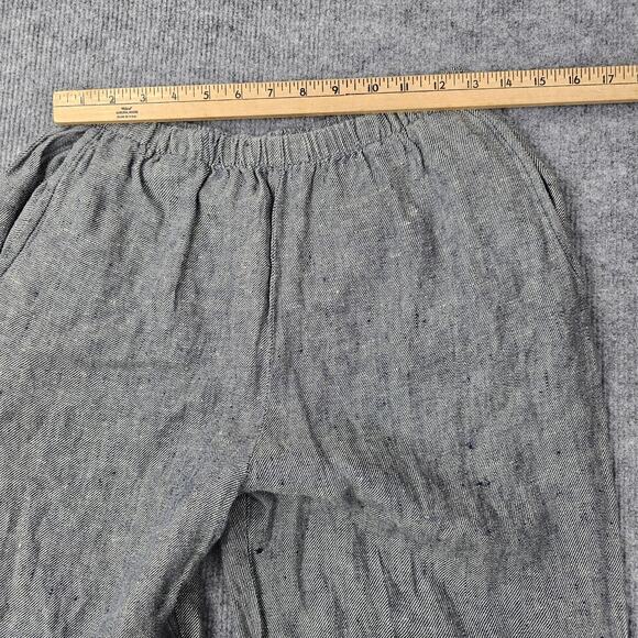 Flax Pants Womens Small Gray Linen Elastic Waist Relaxed Lagenlook Coastal Beach - Picture 5 of 7
